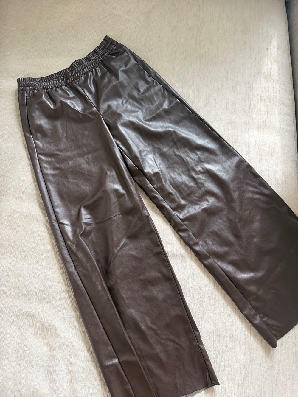 Dark Brown Faux Leather Wide-Leg Pants